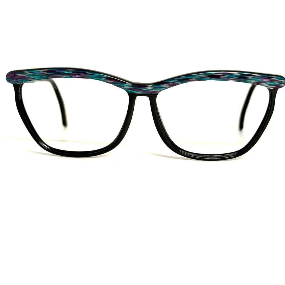 Versace Vintage Cat Eye Eyeglasses Black Teal Purple Patterned H5594